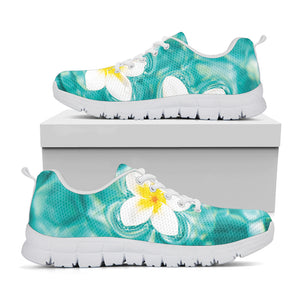 White And Yellow Plumeria In Water Print White Sneakers