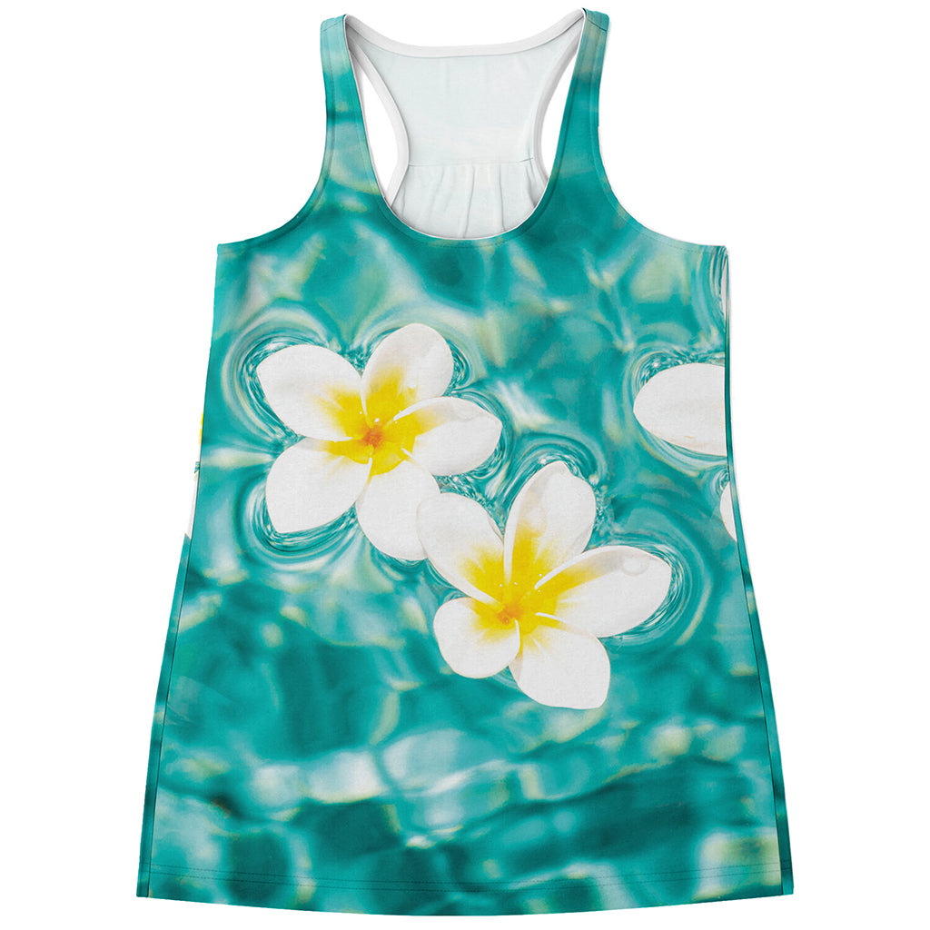 White And Yellow Plumeria In Water Print Women's Racerback Tank Top