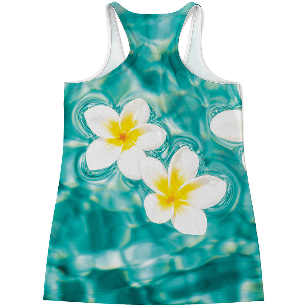 White And Yellow Plumeria In Water Print Women's Racerback Tank Top