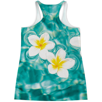 White And Yellow Plumeria In Water Print Women's Racerback Tank Top