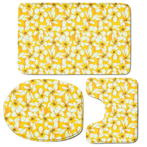 White And Yellow Plumeria Pattern Print 3 Piece Bath Mat Set