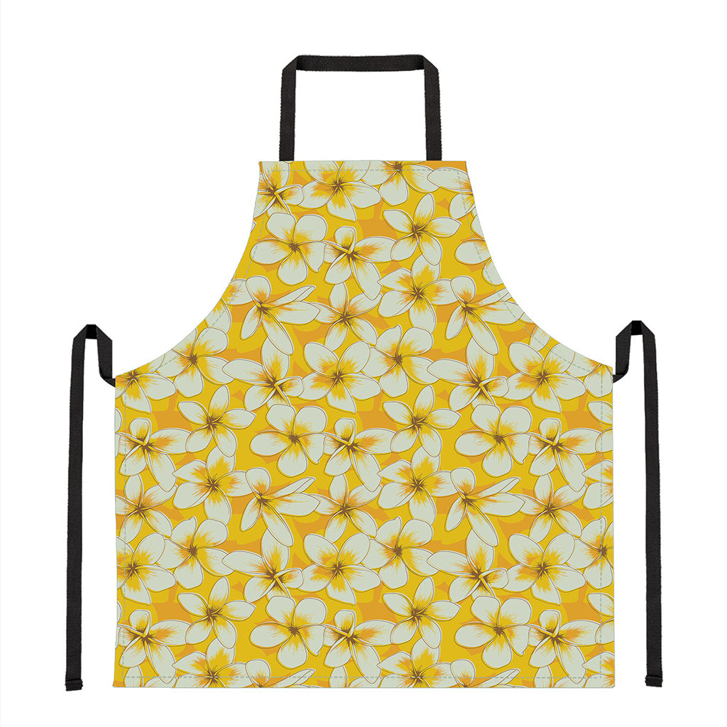 White And Yellow Plumeria Pattern Print Apron