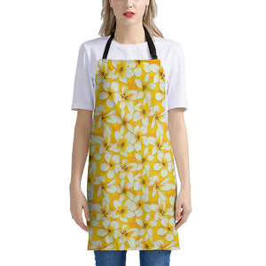 White And Yellow Plumeria Pattern Print Apron