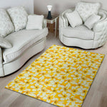 White And Yellow Plumeria Pattern Print Area Rug