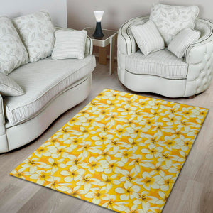 White And Yellow Plumeria Pattern Print Area Rug