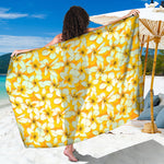White And Yellow Plumeria Pattern Print Beach Sarong Wrap