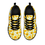 White And Yellow Plumeria Pattern Print Black Sneakers