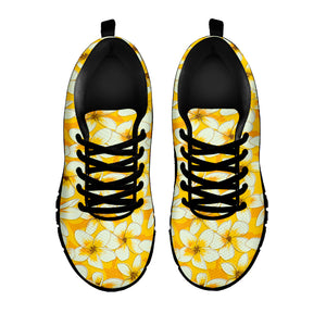 White And Yellow Plumeria Pattern Print Black Sneakers