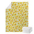 White And Yellow Plumeria Pattern Print Blanket