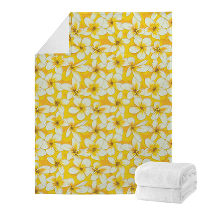 White And Yellow Plumeria Pattern Print Blanket