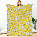 White And Yellow Plumeria Pattern Print Blanket