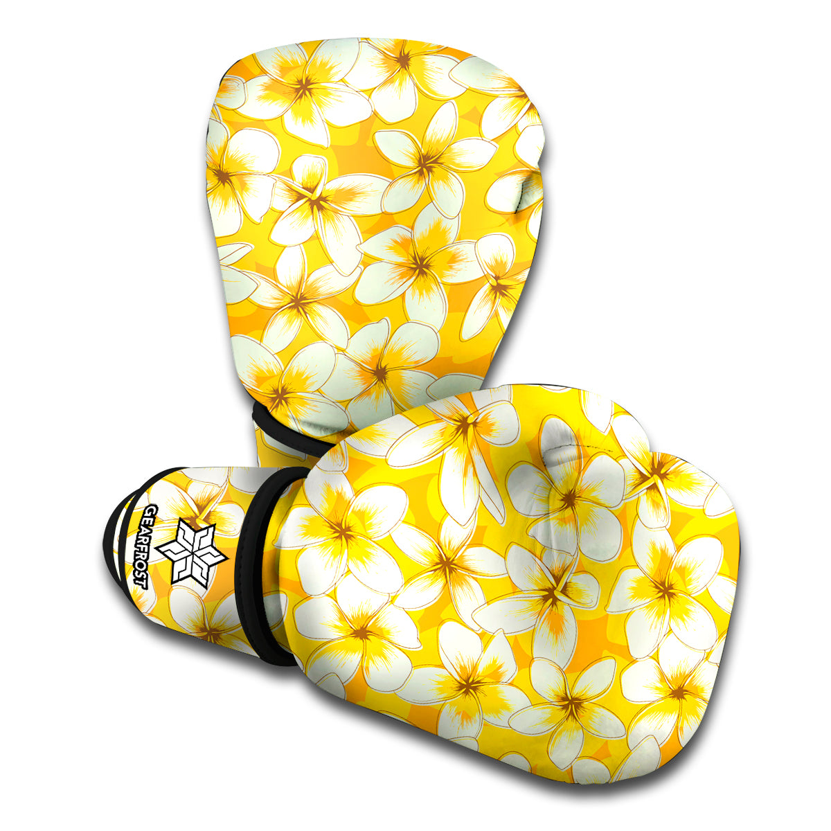 White And Yellow Plumeria Pattern Print Boxing Gloves