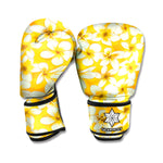 White And Yellow Plumeria Pattern Print Boxing Gloves