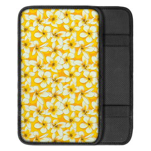 White And Yellow Plumeria Pattern Print Car Center Console Cover