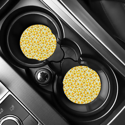 White And Yellow Plumeria Pattern Print Car Coasters