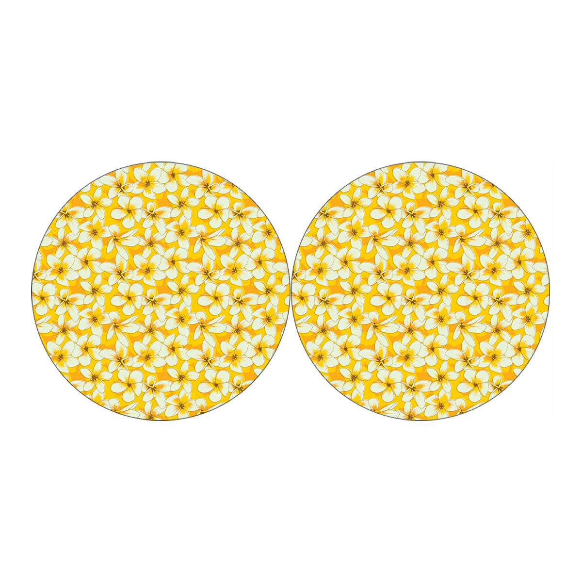 White And Yellow Plumeria Pattern Print Car Coasters