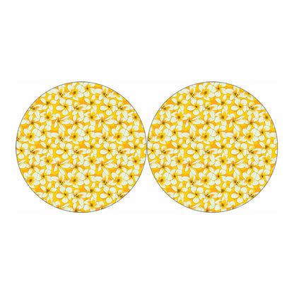 White And Yellow Plumeria Pattern Print Car Coasters