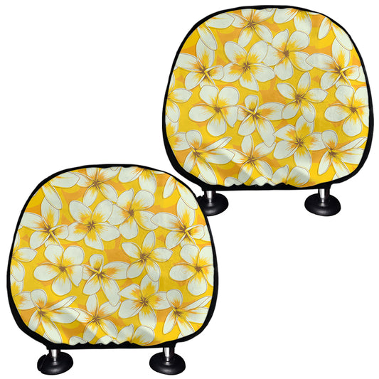 White And Yellow Plumeria Pattern Print Car Headrest Covers