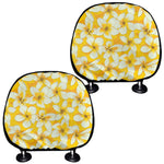White And Yellow Plumeria Pattern Print Car Headrest Covers