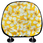 White And Yellow Plumeria Pattern Print Car Headrest Covers