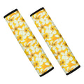 White And Yellow Plumeria Pattern Print Car Seat Belt Covers