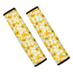 White And Yellow Plumeria Pattern Print Car Seat Belt Covers