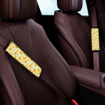 White And Yellow Plumeria Pattern Print Car Seat Belt Covers