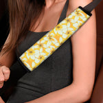 White And Yellow Plumeria Pattern Print Car Seat Belt Covers