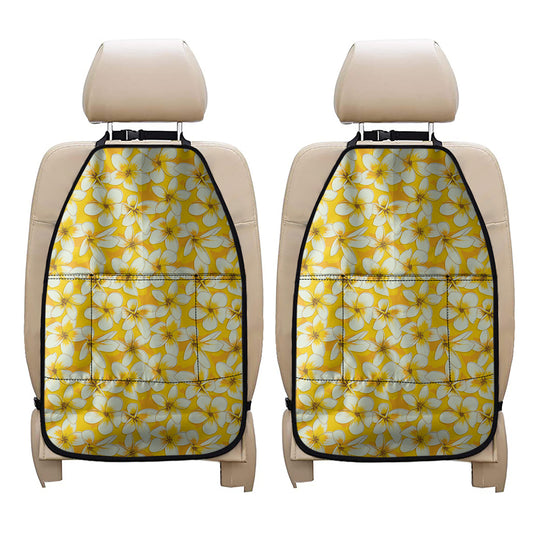 White And Yellow Plumeria Pattern Print Car Seat Organizers