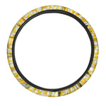 White And Yellow Plumeria Pattern Print Car Steering Wheel Cover