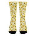 White And Yellow Plumeria Pattern Print Crew Socks