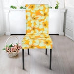 White And Yellow Plumeria Pattern Print Dining Chair Slipcover