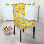 White And Yellow Plumeria Pattern Print Dining Chair Slipcover