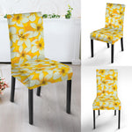 White And Yellow Plumeria Pattern Print Dining Chair Slipcover
