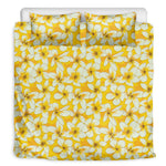 White And Yellow Plumeria Pattern Print Duvet Cover Bedding Set