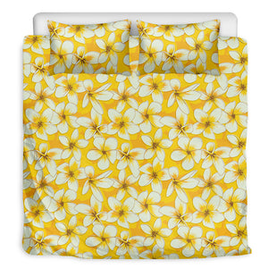 White And Yellow Plumeria Pattern Print Duvet Cover Bedding Set