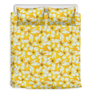 White And Yellow Plumeria Pattern Print Duvet Cover Bedding Set