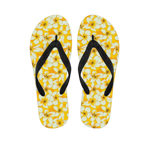 White And Yellow Plumeria Pattern Print Flip Flops