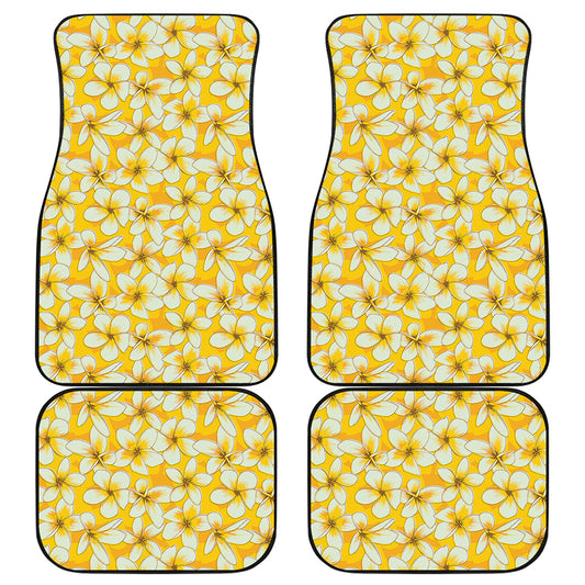 White And Yellow Plumeria Pattern Print Front and Back Car Floor Mats