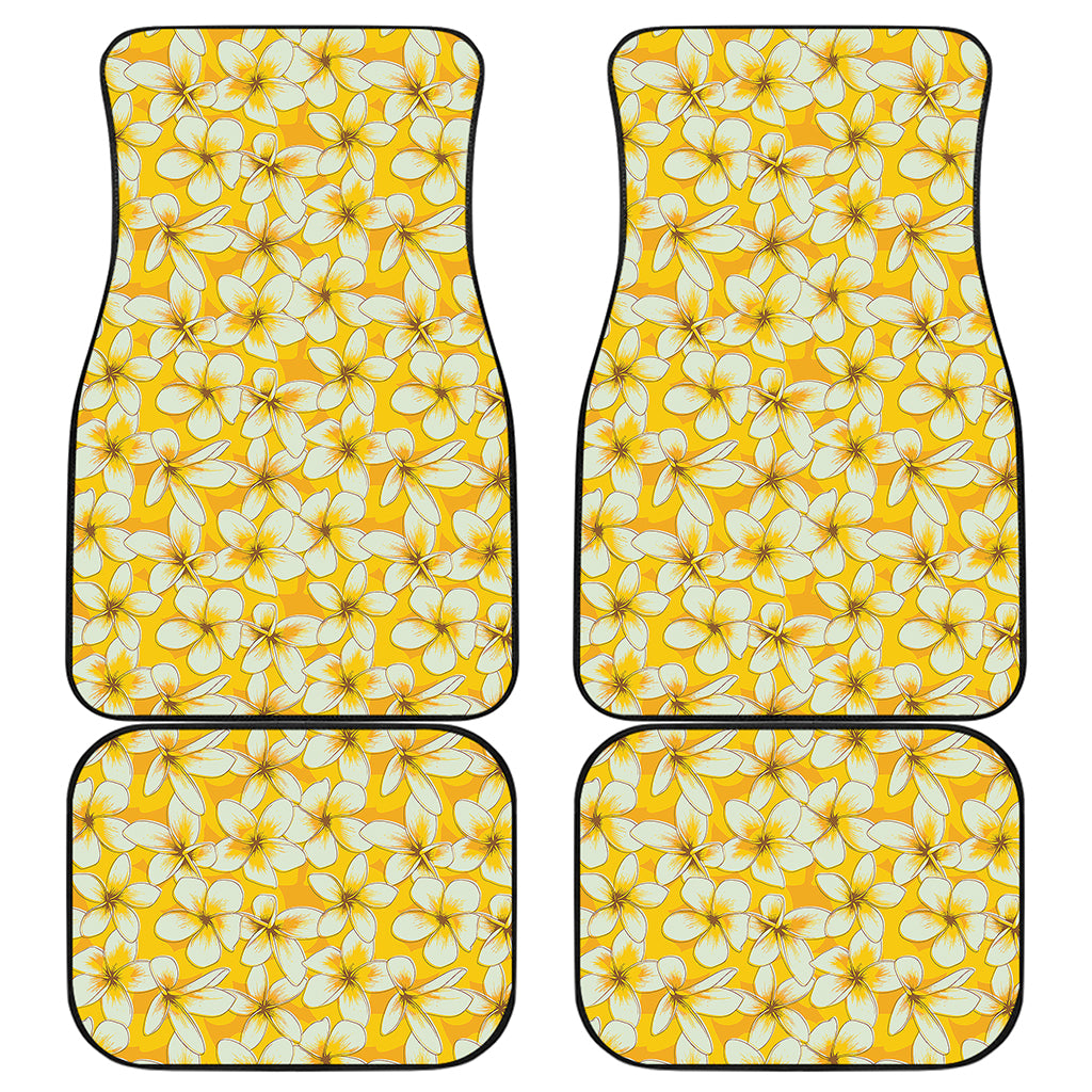 White And Yellow Plumeria Pattern Print Front and Back Car Floor Mats