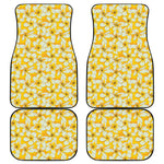 White And Yellow Plumeria Pattern Print Front and Back Car Floor Mats