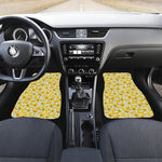 White And Yellow Plumeria Pattern Print Front and Back Car Floor Mats