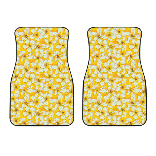 White And Yellow Plumeria Pattern Print Front Car Floor Mats