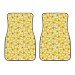 White And Yellow Plumeria Pattern Print Front Car Floor Mats