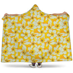 White And Yellow Plumeria Pattern Print Hooded Blanket