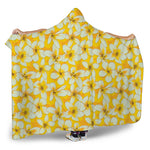 White And Yellow Plumeria Pattern Print Hooded Blanket