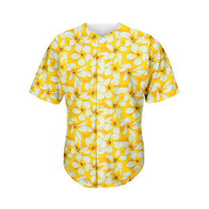 White And Yellow Plumeria Pattern Print Men's Baseball Jersey