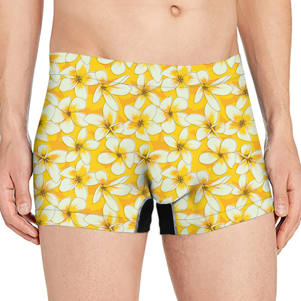 White And Yellow Plumeria Pattern Print Men's Boxer Briefs