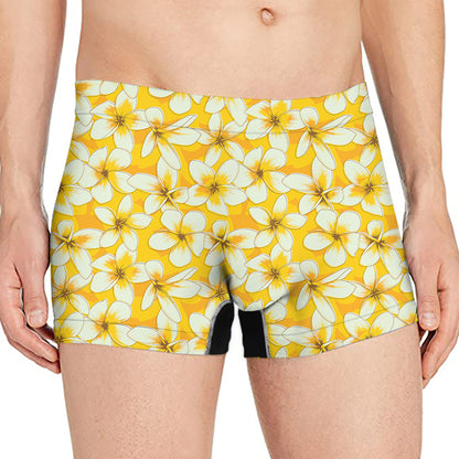 White And Yellow Plumeria Pattern Print Men's Boxer Briefs