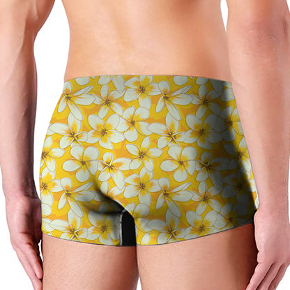 White And Yellow Plumeria Pattern Print Men's Boxer Briefs